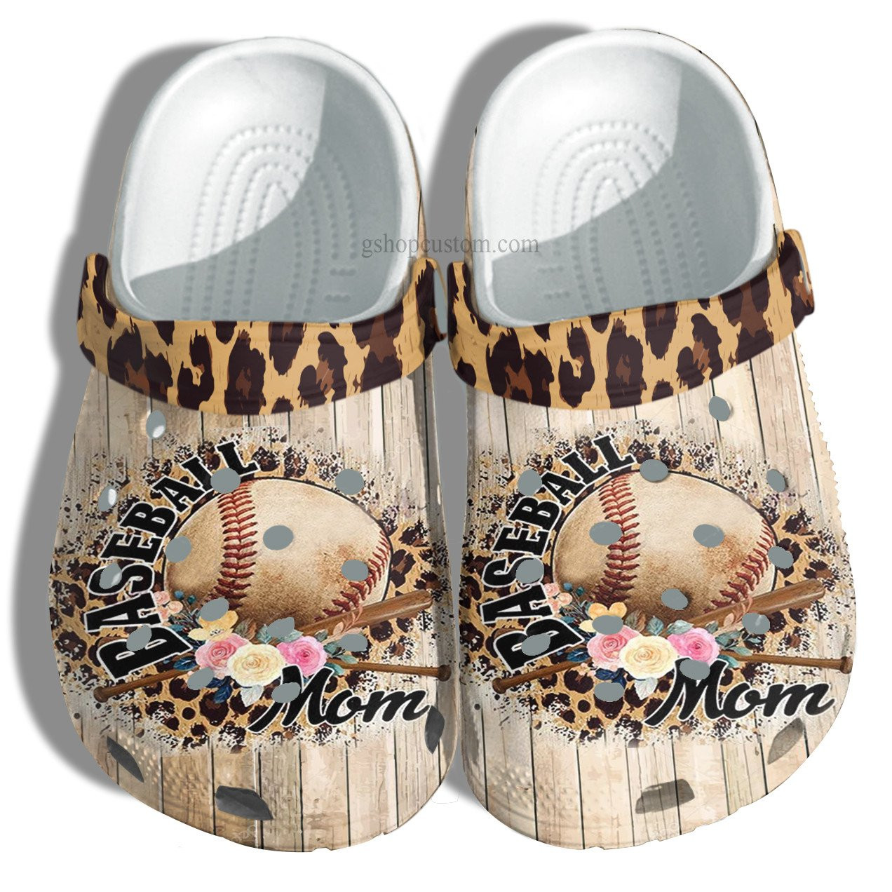 Baseball Mom Leopard Flower Croc Shoes Gift Mommy- Baseball Wood Crocs Shoes Gift Grandma
