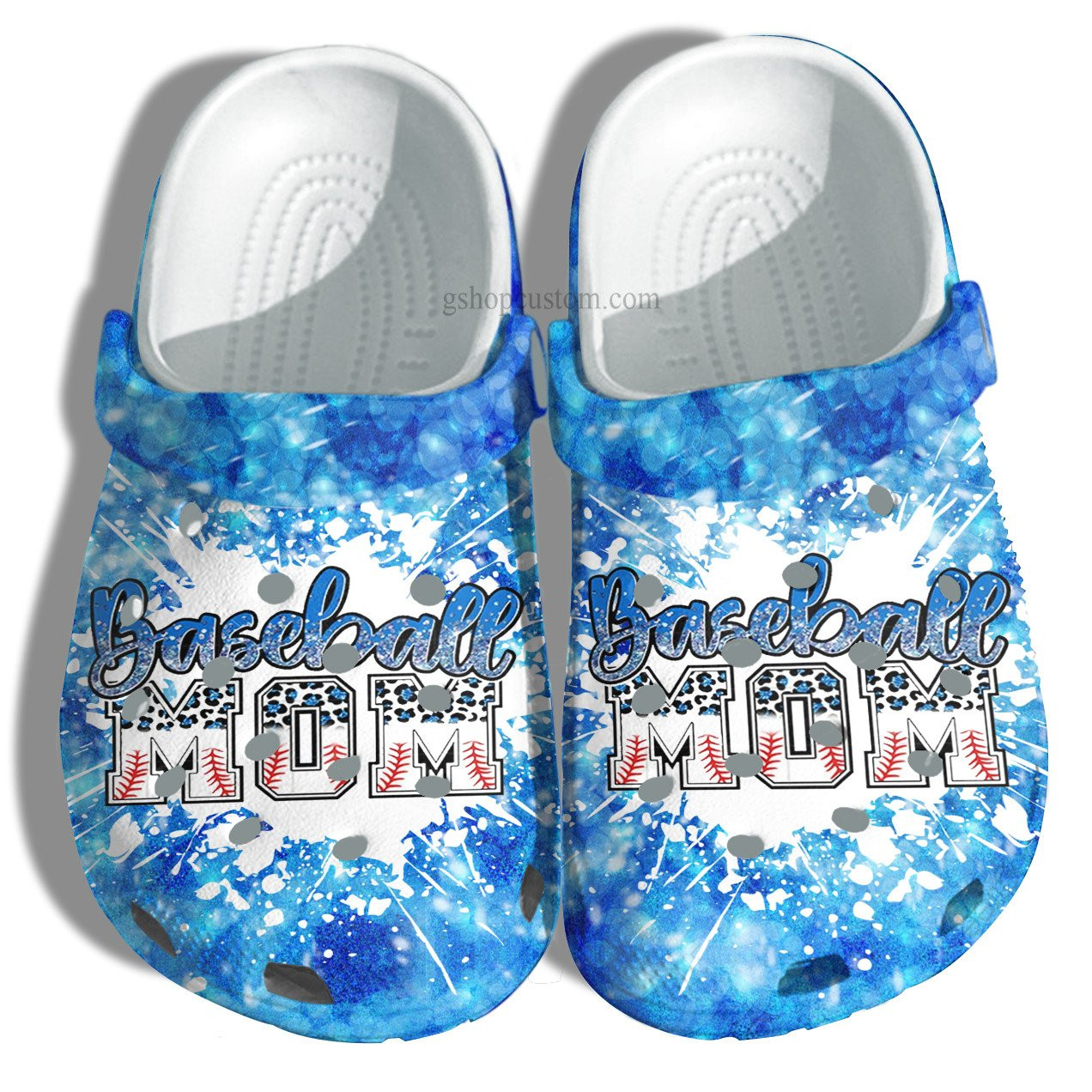 Baseball Mom Leopard Twinkle Blue Croc Shoes Gift Wife- Baseball Line Leopard Crocs Shoes Gift Mother Day