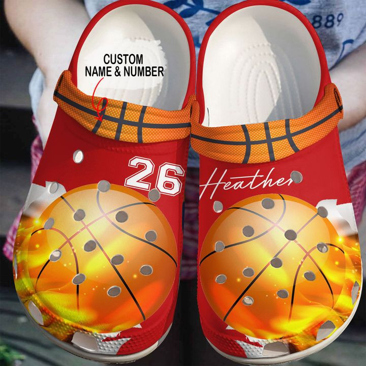 Basketball Crocs - Basketball Personalized Fire Clog Shoes For Men And Women