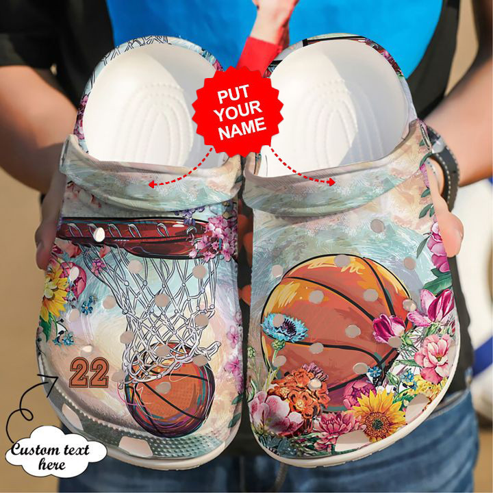 Basketball Crocs - Basketball Personalized Floral Clog Shoes For Men And Women