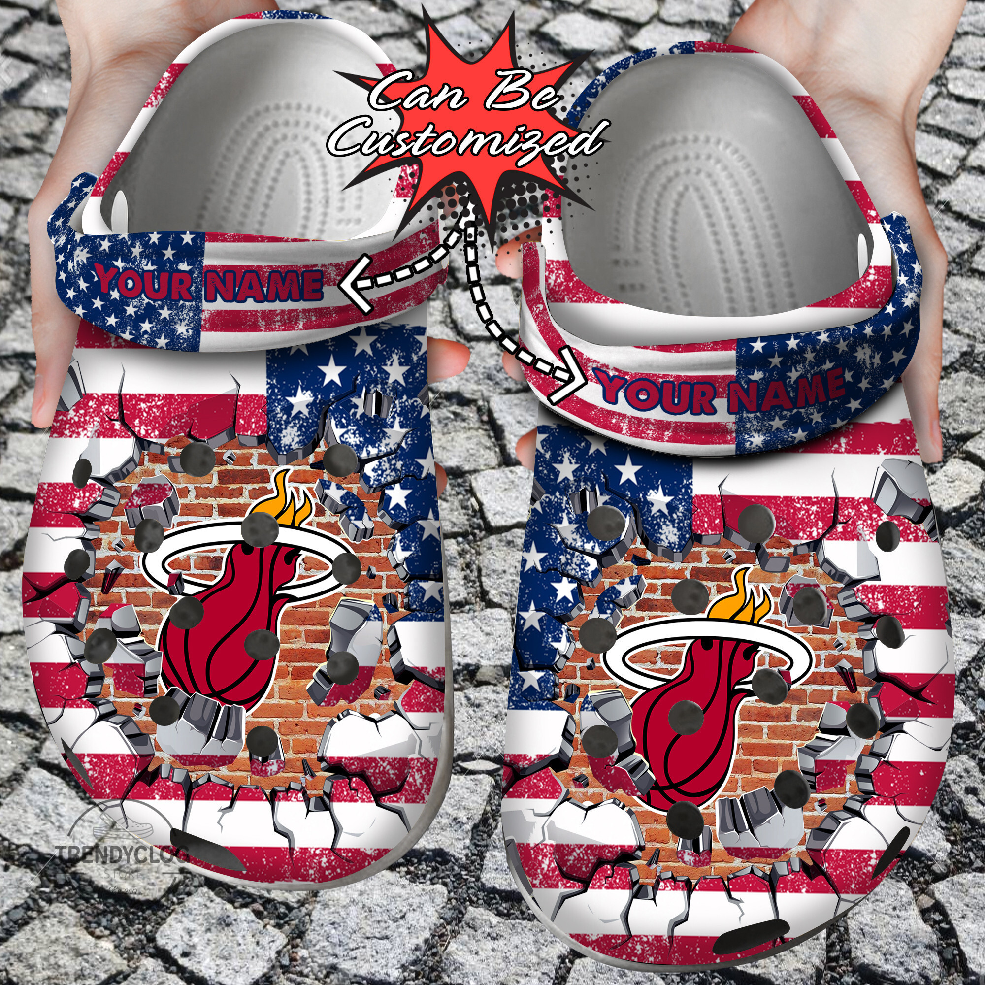 Basketball Crocs Personalized MHeat American Flag Breaking Wall Clog Shoes