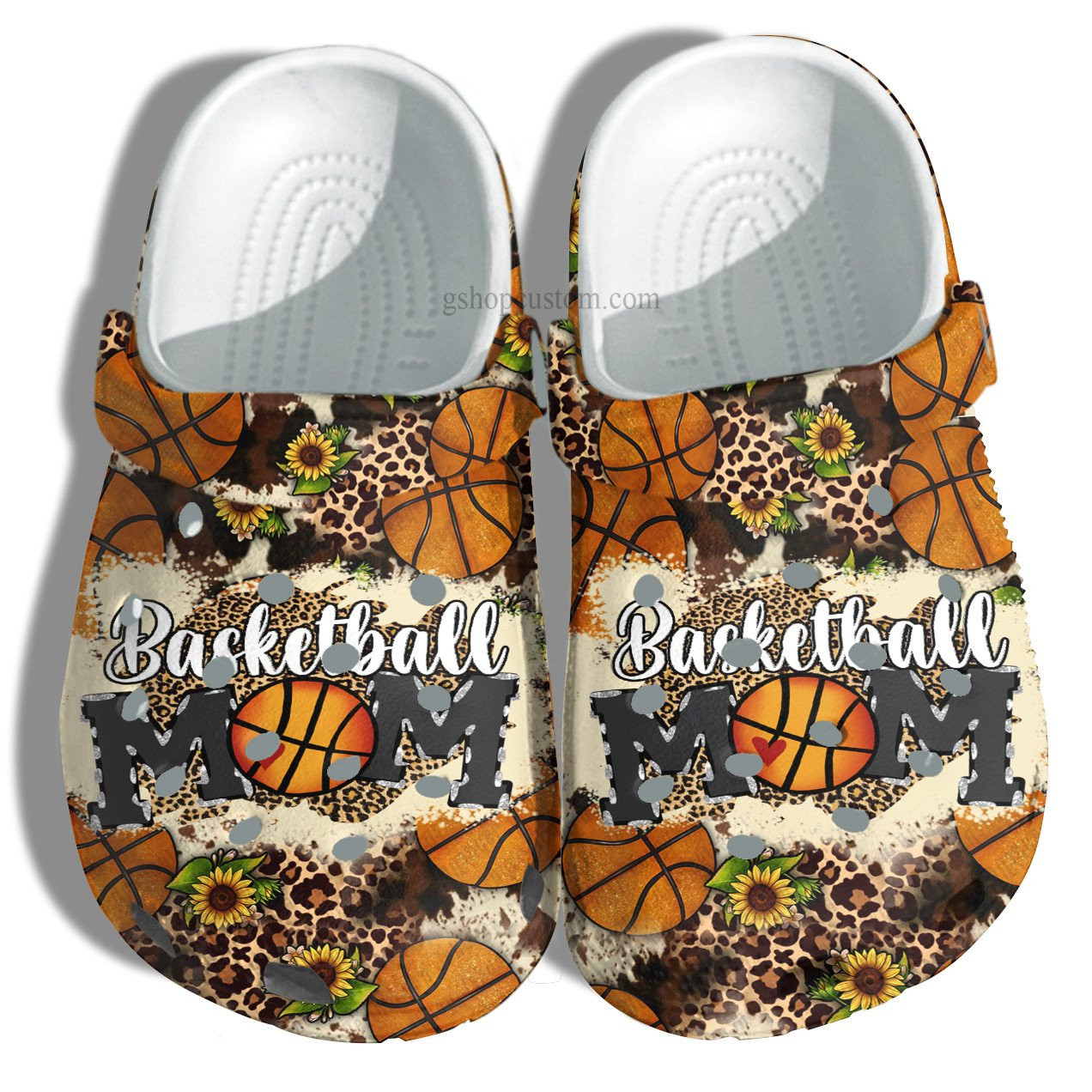 Basketball Mom Croc Shoes Leopard Sunflower Style - Basketball Cheer Up Daughter Player Mom Crocs Shoes Gift Mommy Birthday