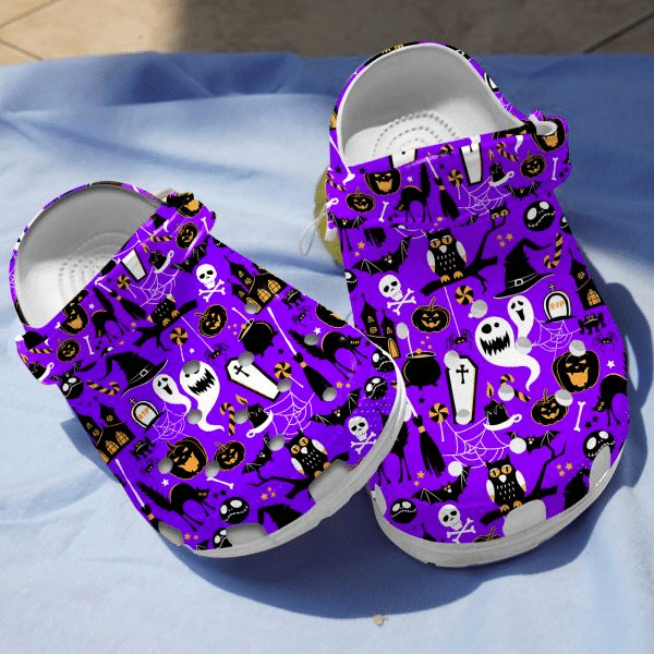 Bat Owls And Cauldron Purple Slippers Clogs Gift Halloween Lover Crocs Rubber Crocs Clog Shoes Comfy Footwear