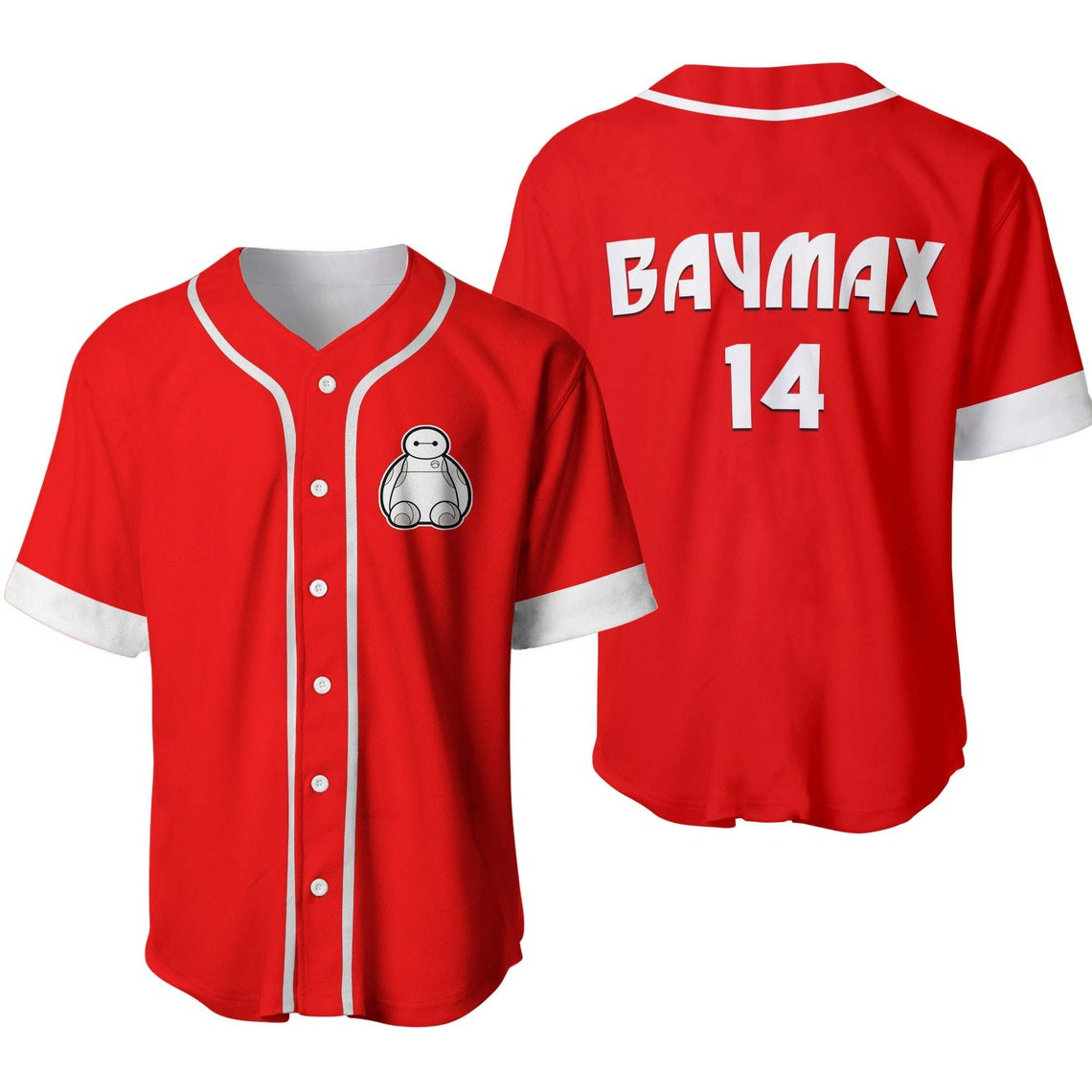 Baymax Red Disney Unisex Cartoon Custom Baseball Jersey Personalized Shirt Men Women