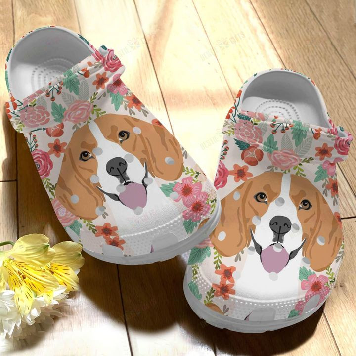Beagle Floral Background Crocs Classic Clogs Shoes