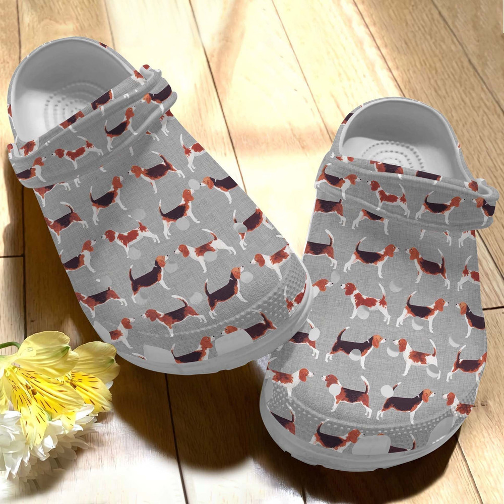 Beagle Grey Pattern Rubber Crocs Clog Shoes Comfy Footwear