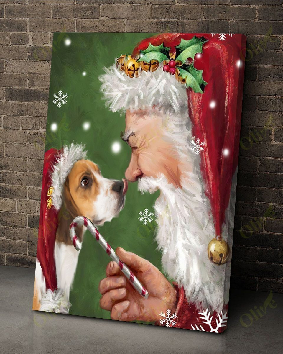 Beagle Talking To Santa 1 Poster And Canvas Art Wall Decor