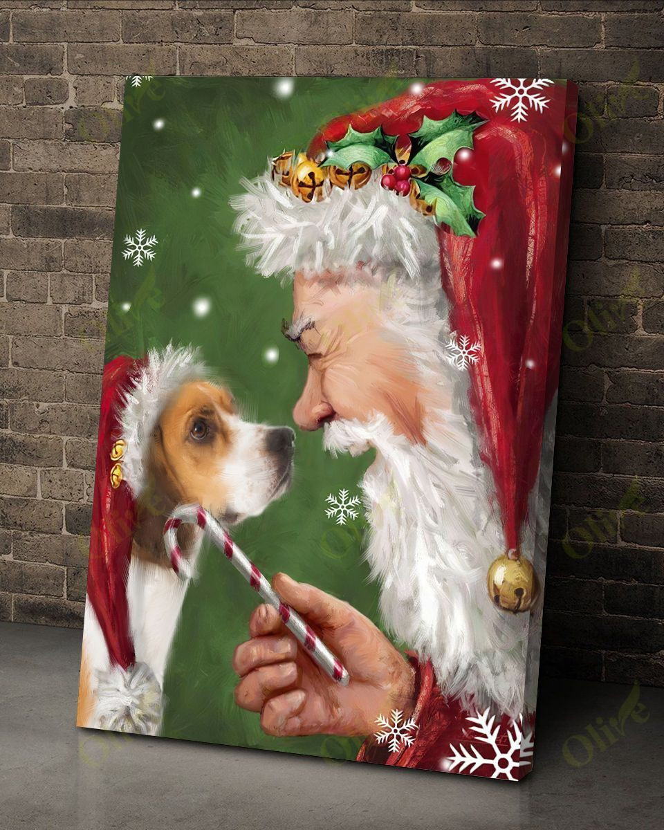 Beagle Talking To Santa Poster And Canvas Art Wall Decor