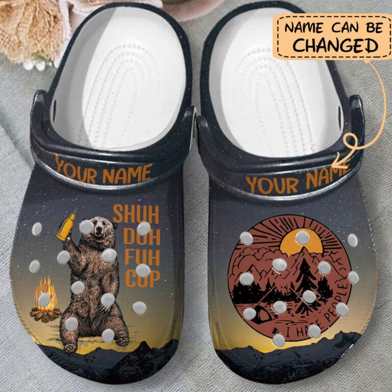 Bear Camping I Hate People Personalized Shoes Crocs Clogs Gifts For Men Women