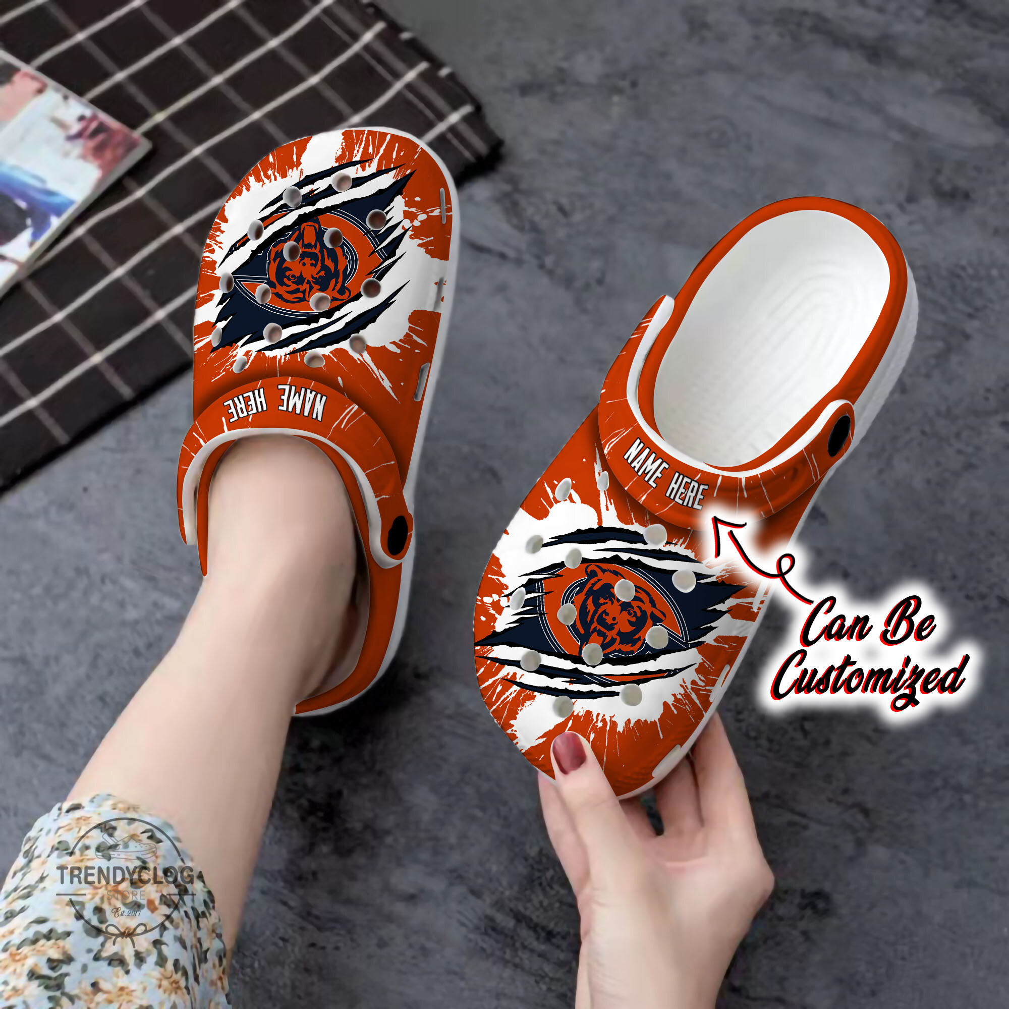 Bears Crocs Personalized CBears Football Ripped Claw Clog Shoes