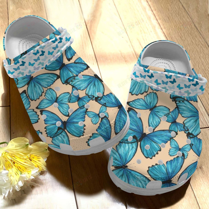 Beautiful Blue Butterfly Crocs Classic Clogs Shoes