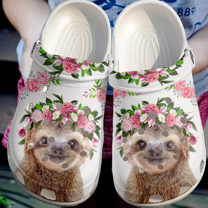 Beautiful Flower With Cute Sloth Shoes Crocs Clog Gift For Woman Girl