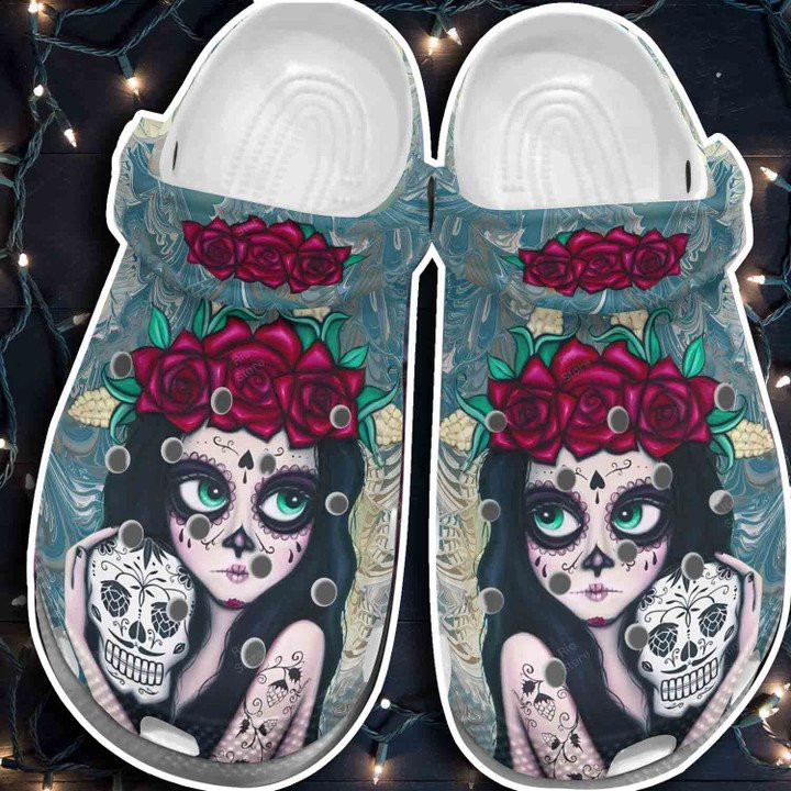 Beautiful Girl Flower Sugar Skull Mexican Crocs Shoes Clog