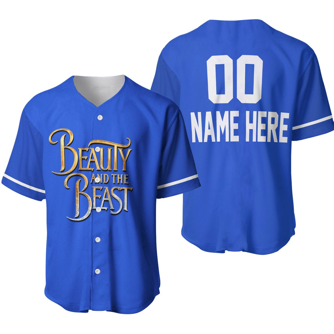 Beauty The Beast Blue White Disney Unisex Cartoon Custom Baseball Jersey Personalized Shirt Men Women