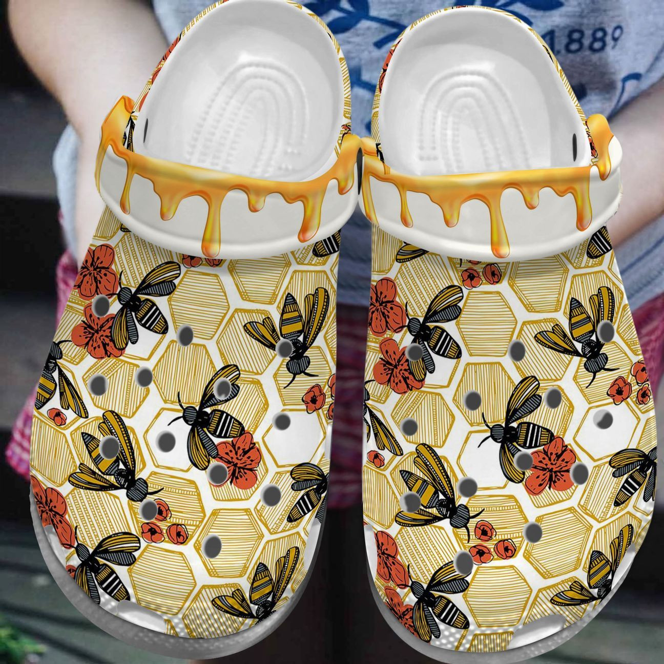 Bee And Flower Personalized Clog Custom Crocs Comfortablefashion Style Comfortable For Women Men Kid Print D