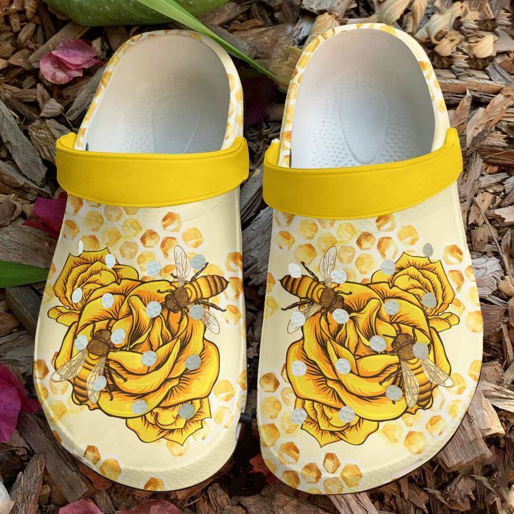Bee Flowery Crocs Crocband Clog Comfortable For Mens Womens Classic Clog Water Shoes