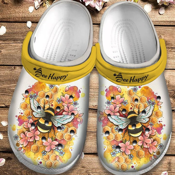 Bee Happy Shoes Flower Honey Crocs Clog Gift For Women Girl Mother Daughter
