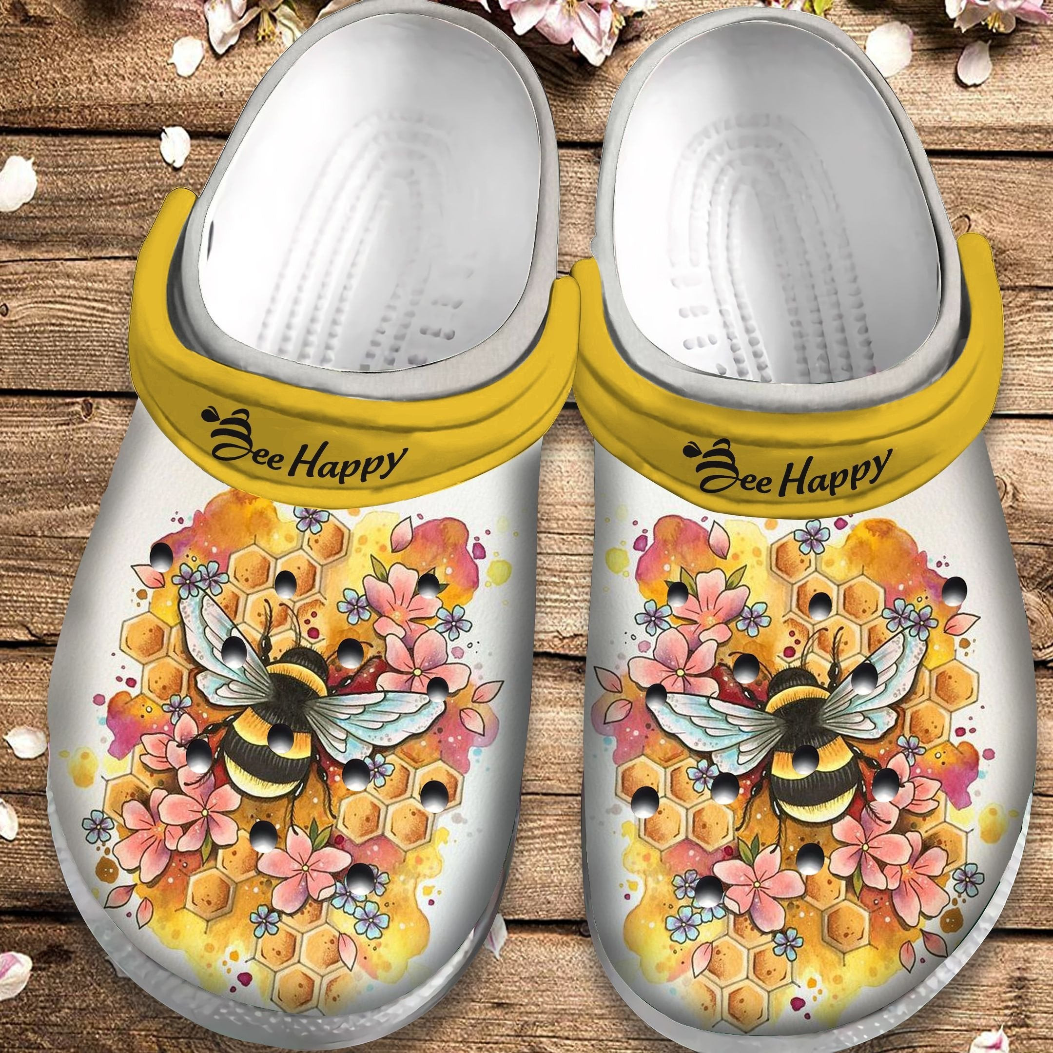 Bee Happy Shoes - Flower Honey Crocs Clog Gift For Women Girl Mother Daughter