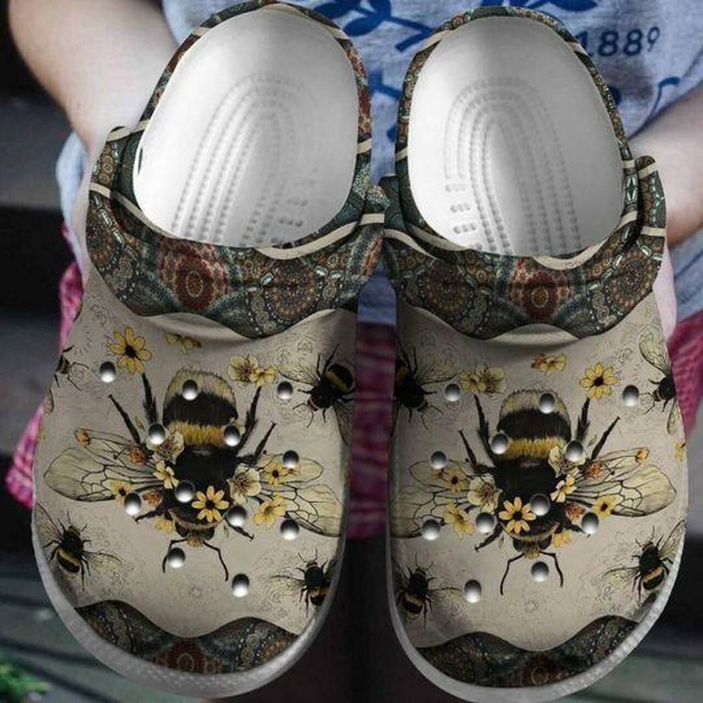 Bee Mandala Personalized 202 Gift For Lover Rubber Crocs Clog Shoes Comfy Footwear