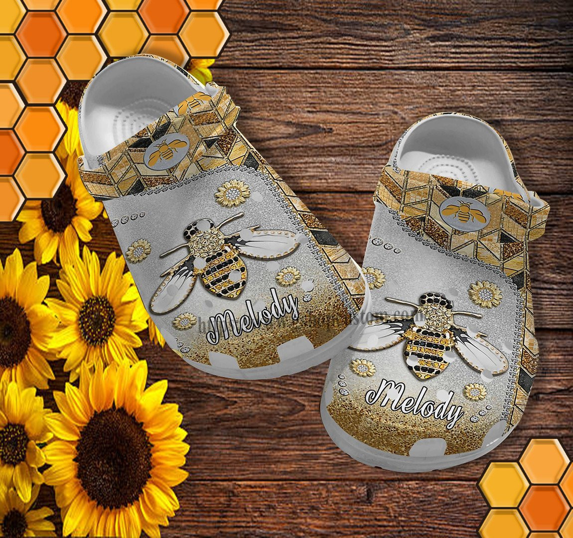 Bee Metal Flower Twinkle Croc Shoes For Women- Bee Kind Hippie Shoes Croc Clogs Birthday Customize
