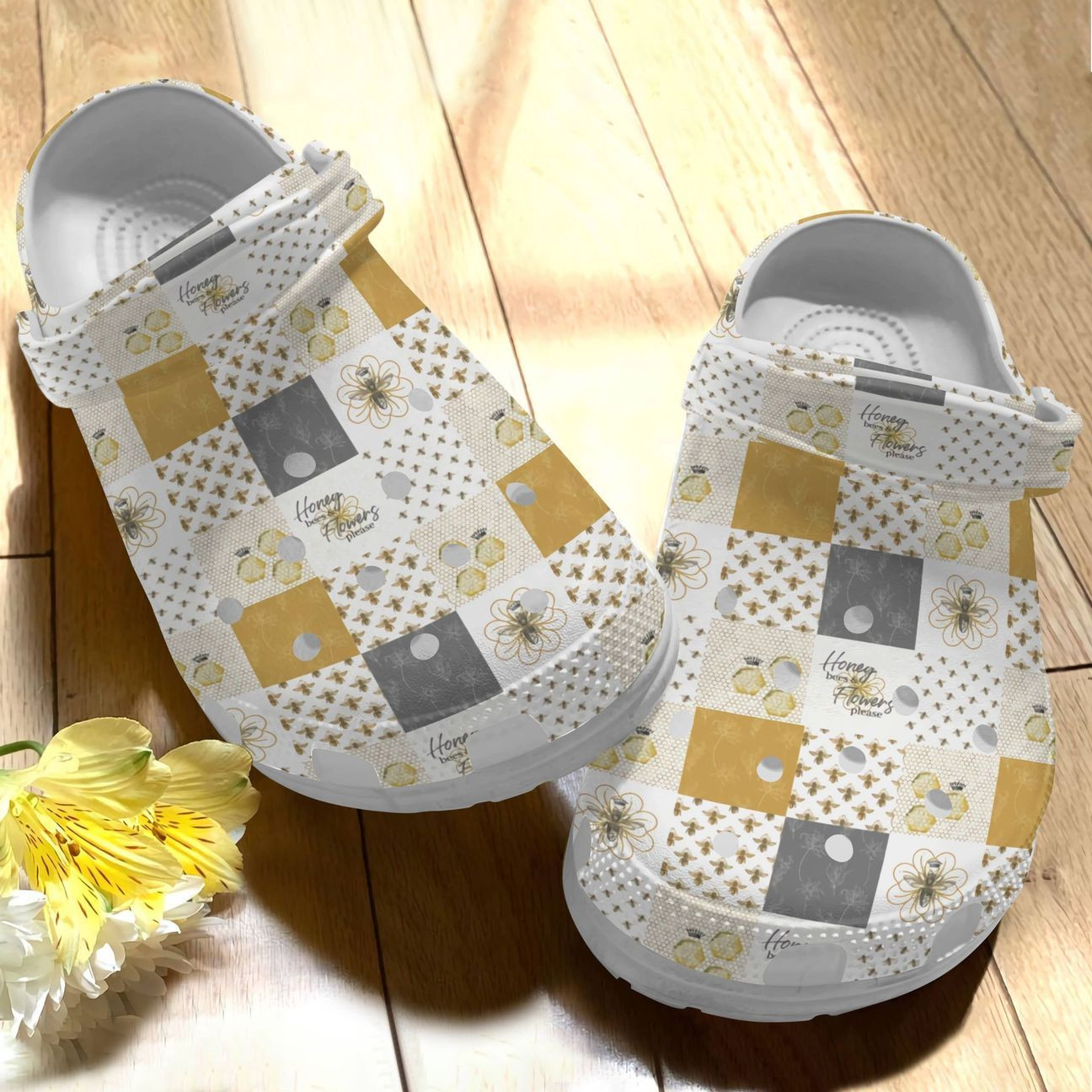 Bee Personalize Clog Custom Crocs Fashionstyle Comfortable For Women Men Kid Print 3D Honey Bees And Flowers