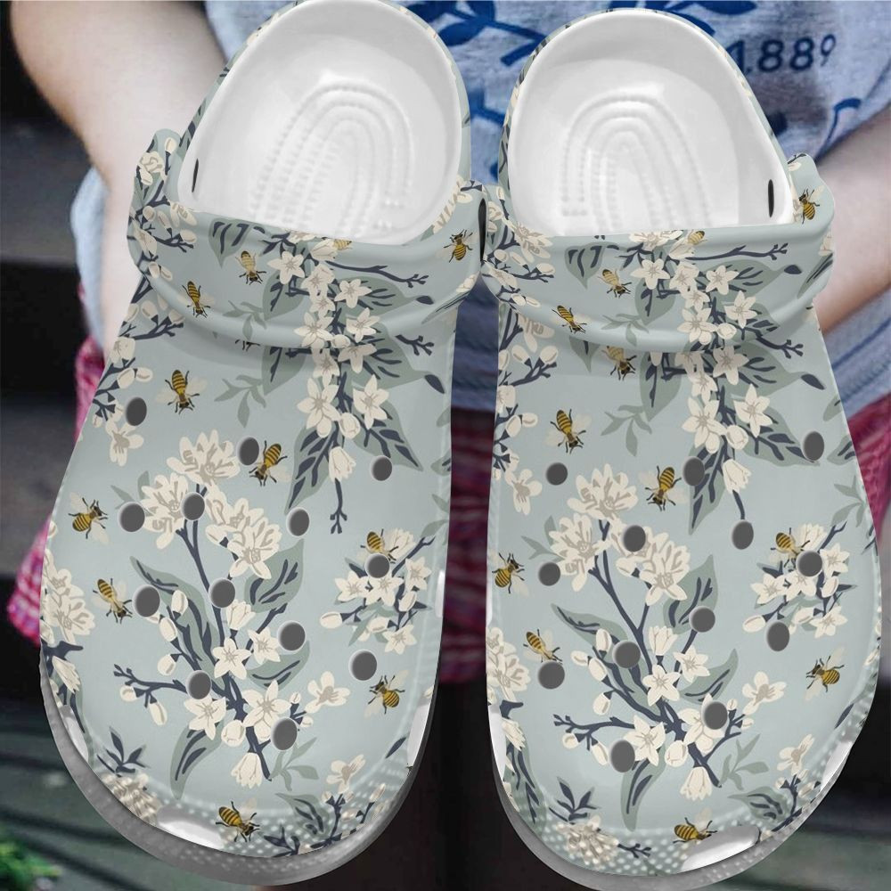 Bee Personalize Clog Custom Crocs Fashionstyle Comfortable For Women Men Kid Print 3D Whitesole Bee And Flowers