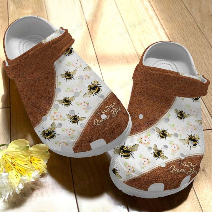 Bee White Sole Queen Bee Crocs Classic Clogs Shoes