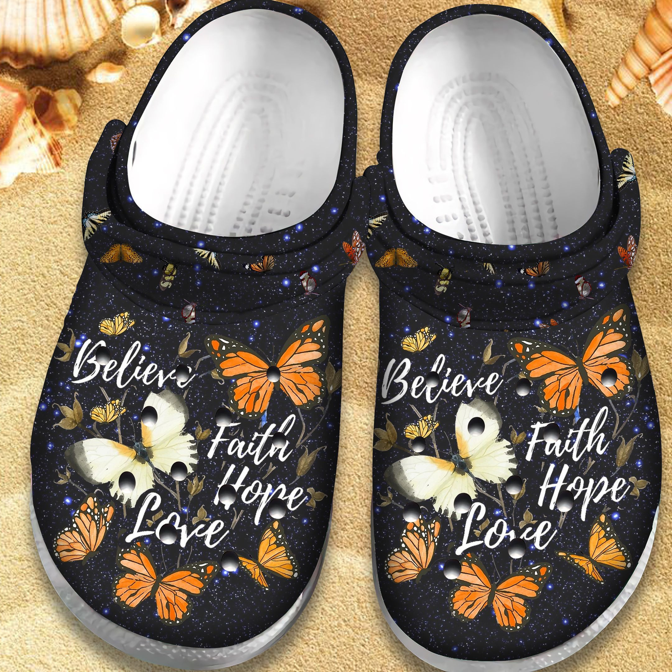 Believe Faith Hope Love Shoes Butterfly Crocs Crocbland Clog Gift For Woman Girl Grandma Mother Daughter Sister