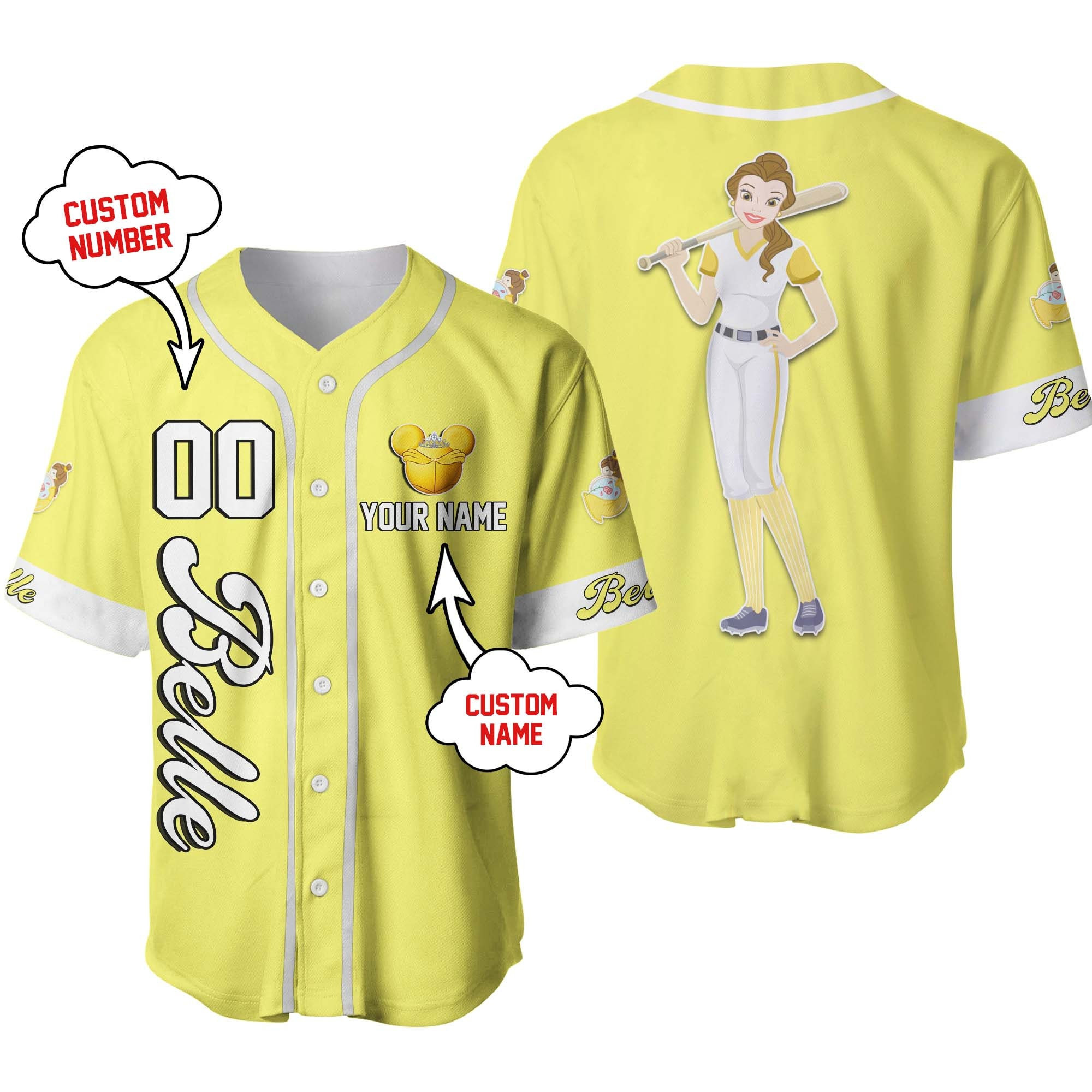 Belle Beauty  The Beast Custom name Disney Personalized Unisex Cartoon Custom Baseball Jersey