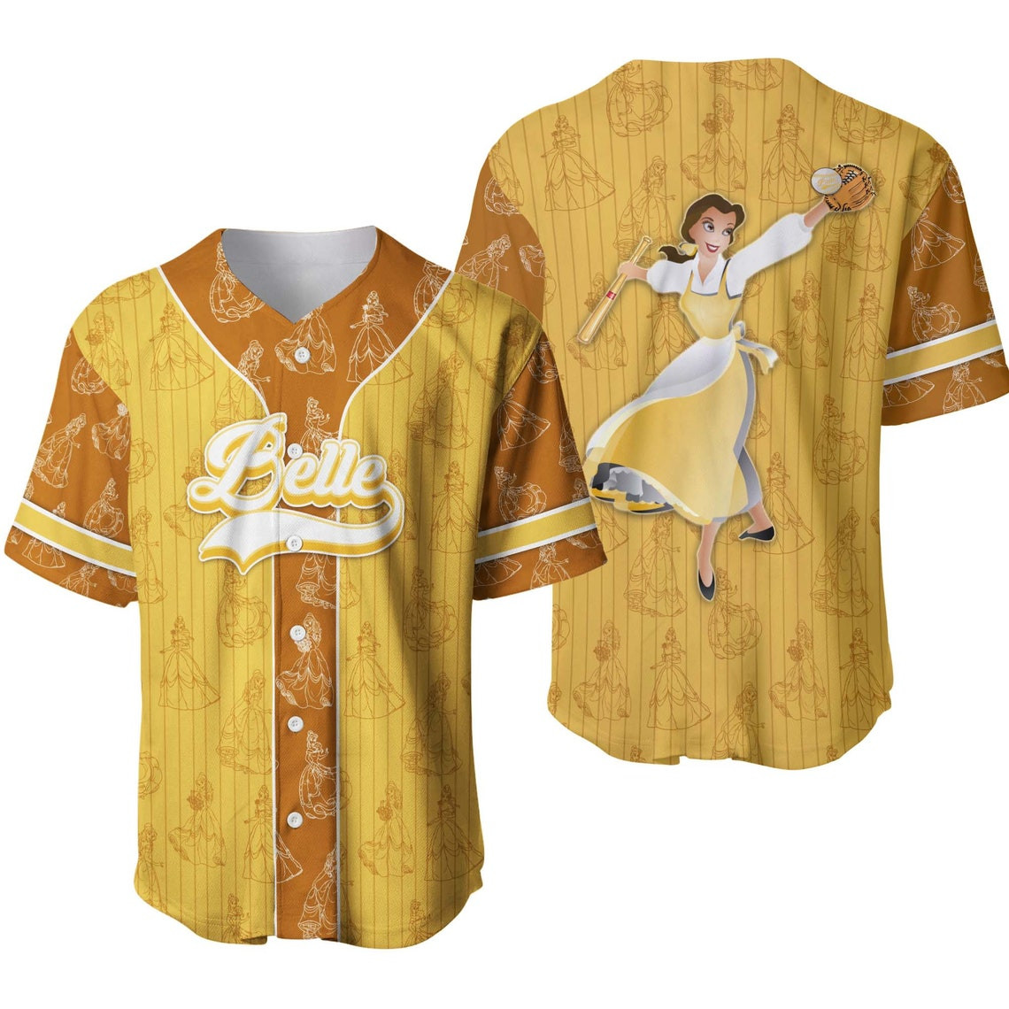 Belle Princess Personalized Baseball Jersey Disney Unisex Cartoon Custom Baseball Jersey Personalized Shirt Men Women