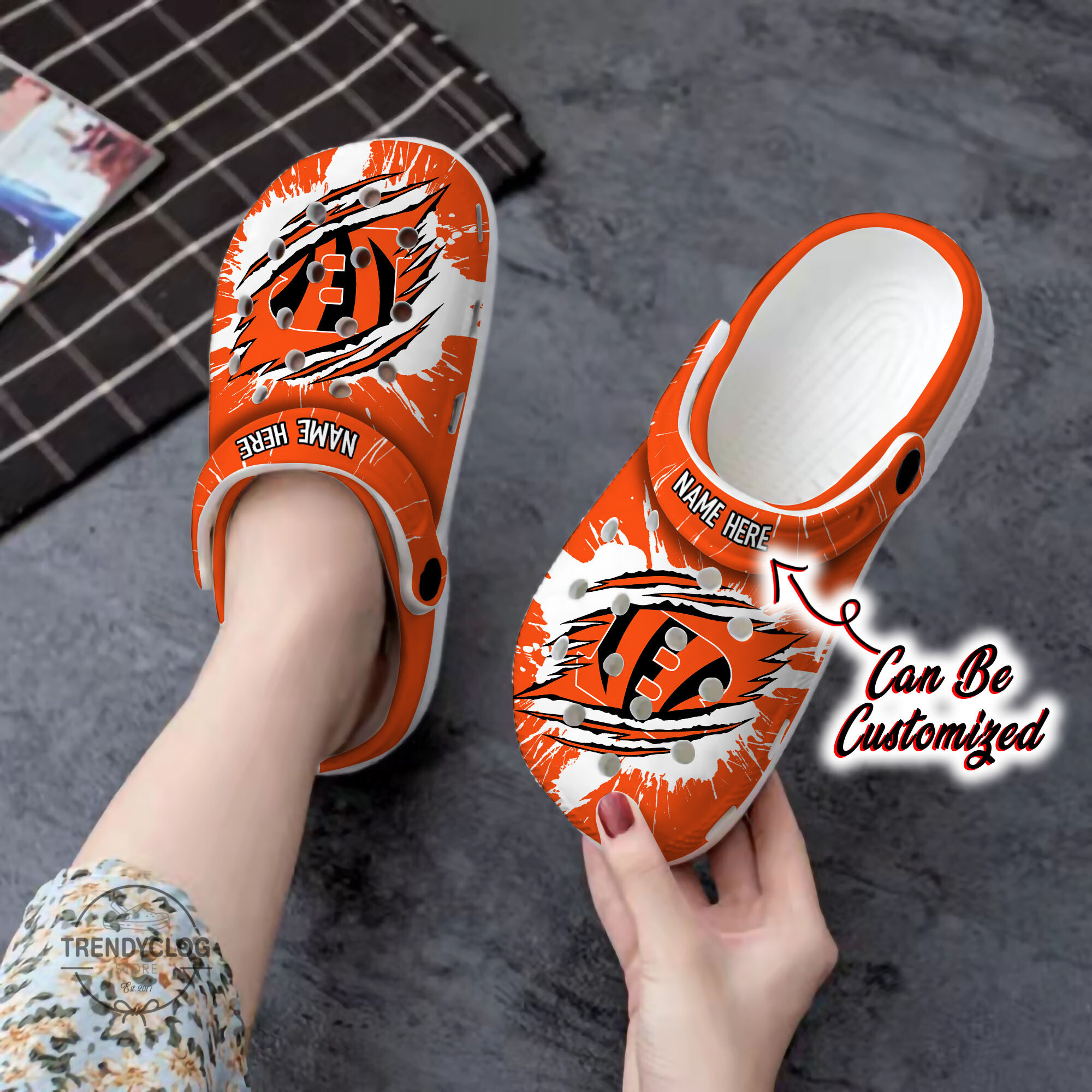 Bengals Crocs Personalized CBengals Football Ripped Claw Clog Shoes
