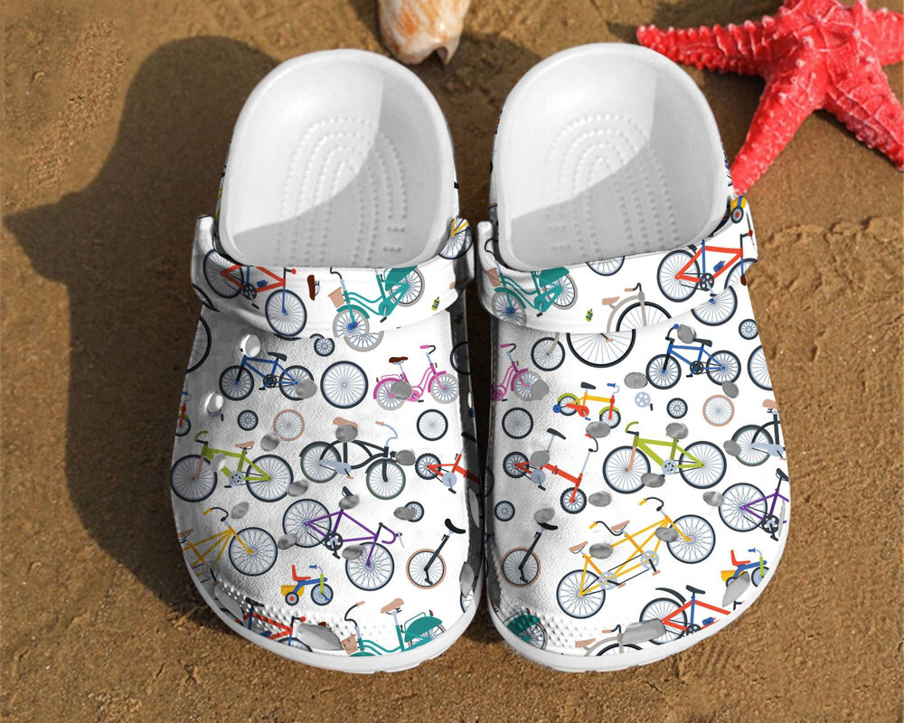 Bicycle Gift For Cyclist Pattern Birthday Rubber Crocs Clog Shoes Comfy Footwear