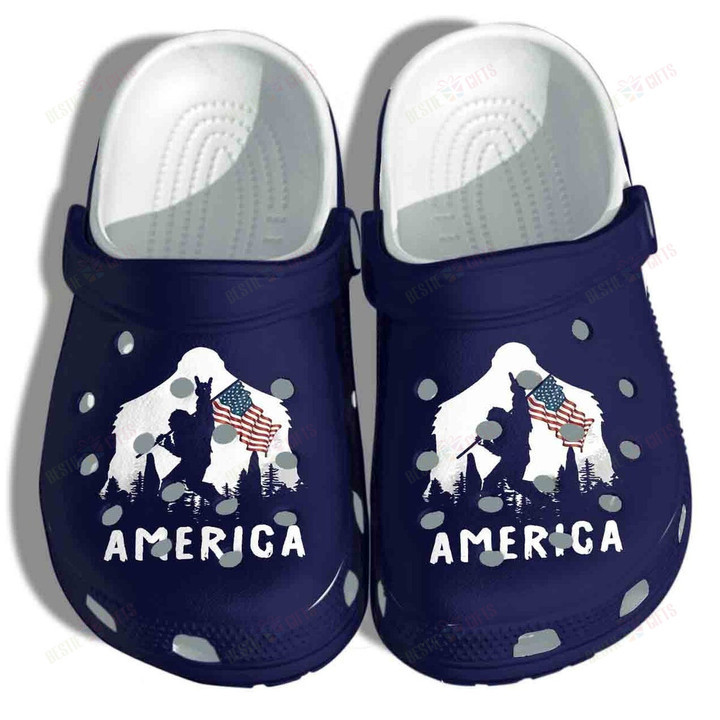 Bigfoot Holding Flag 4th of July America Flag Crocs Classic Clogs Shoes