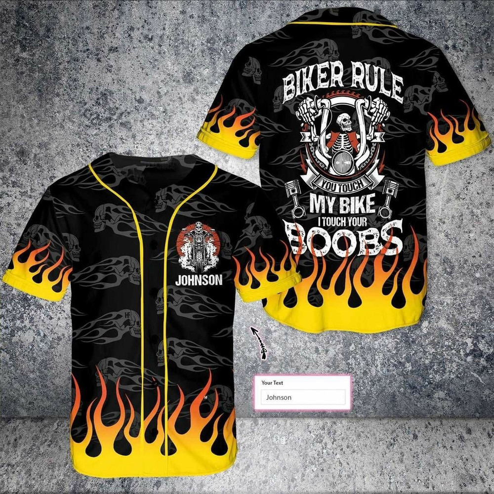 Biker Rule Skull Custom Name Baseball Jersey