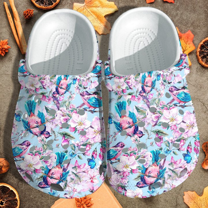 Bird and Flower Pattern Crocs Clogs Shoes