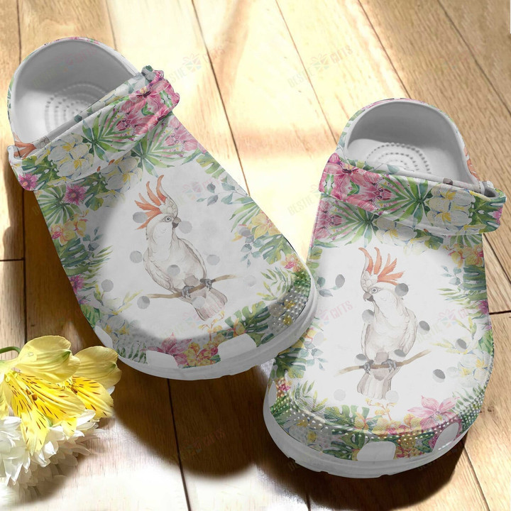 Birds Flower White Parrot Flower Cockatoo Crocs Classic Clogs Shoes PANCR0576