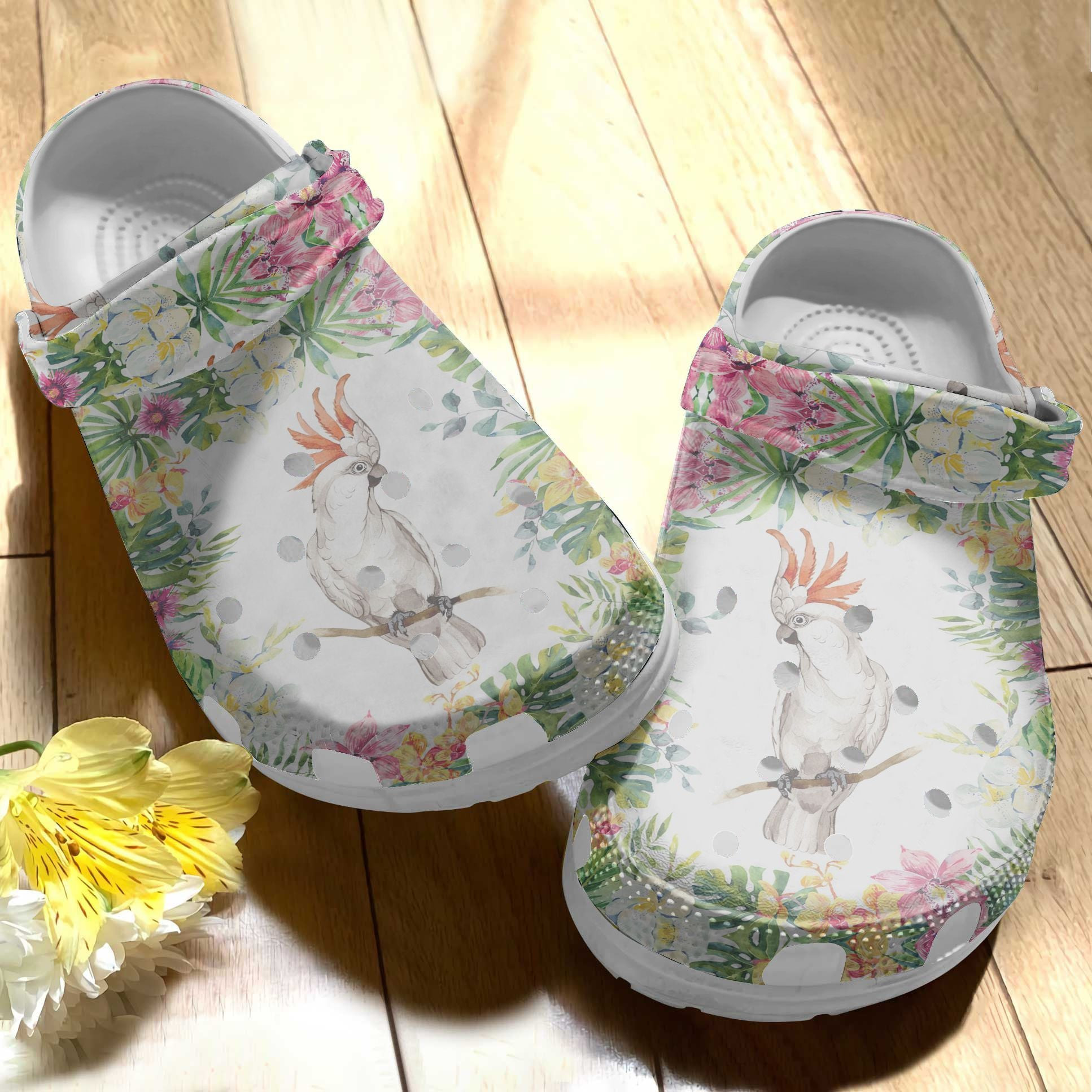 Birds Flower White Parrot Flower Crocs Shoes - Cockatoo Shoes Crocbland Clog Birthday Gifts For Woman Daughter Mother