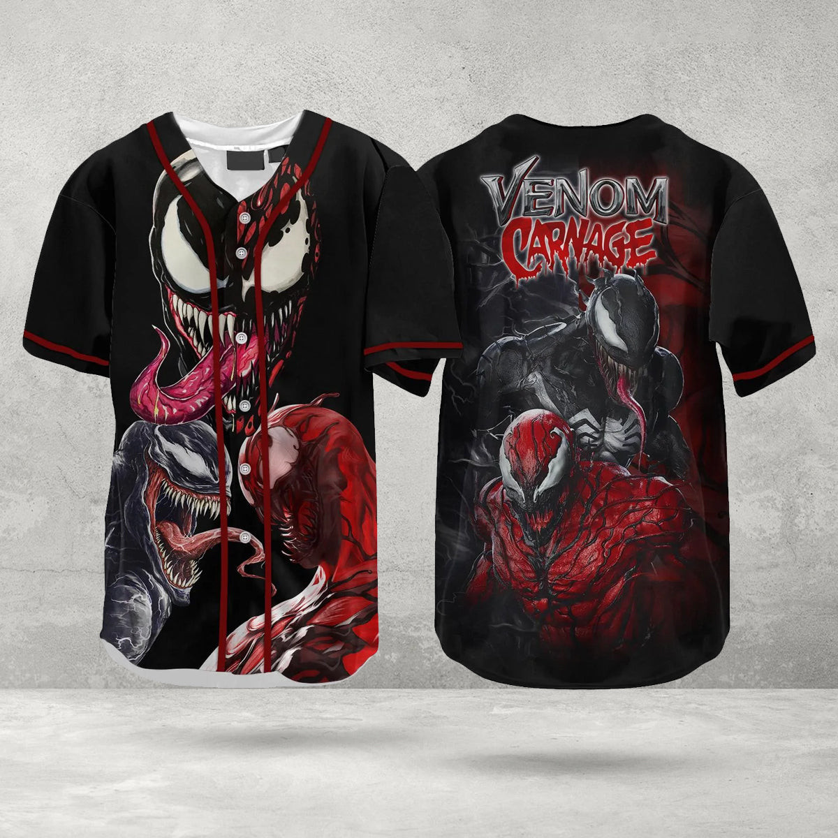 Black And Red Venom Carnage Jersey Shirt, Unisex Baseball Jersey for Men Women