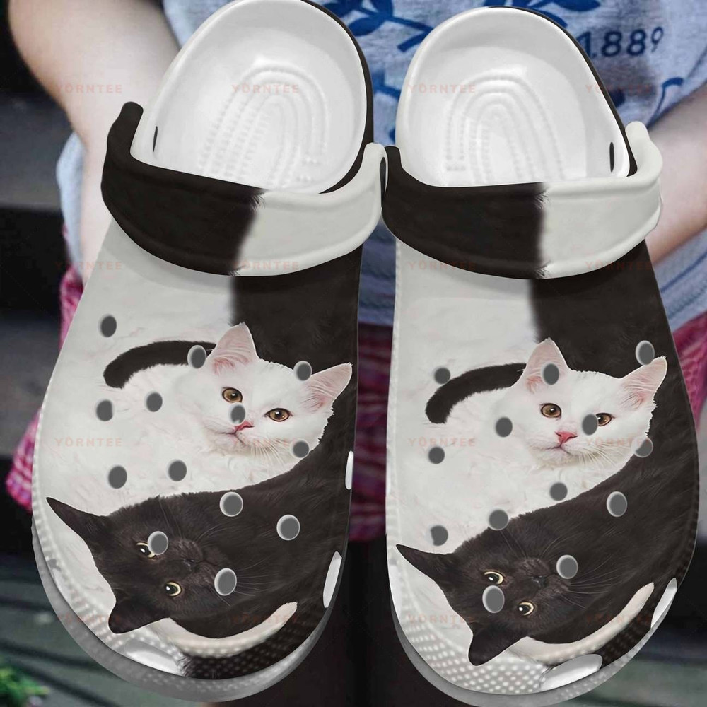 Black And White Cat Couple Gift For Lover Rubber Crocs Clog Shoes Comfy Footwear