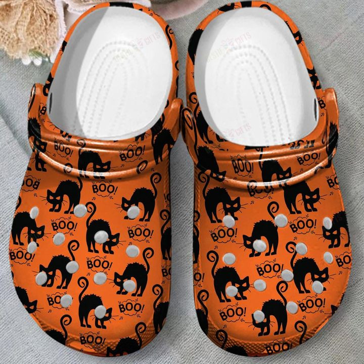 Black Cat Boo Crocs Classic Clogs Shoes