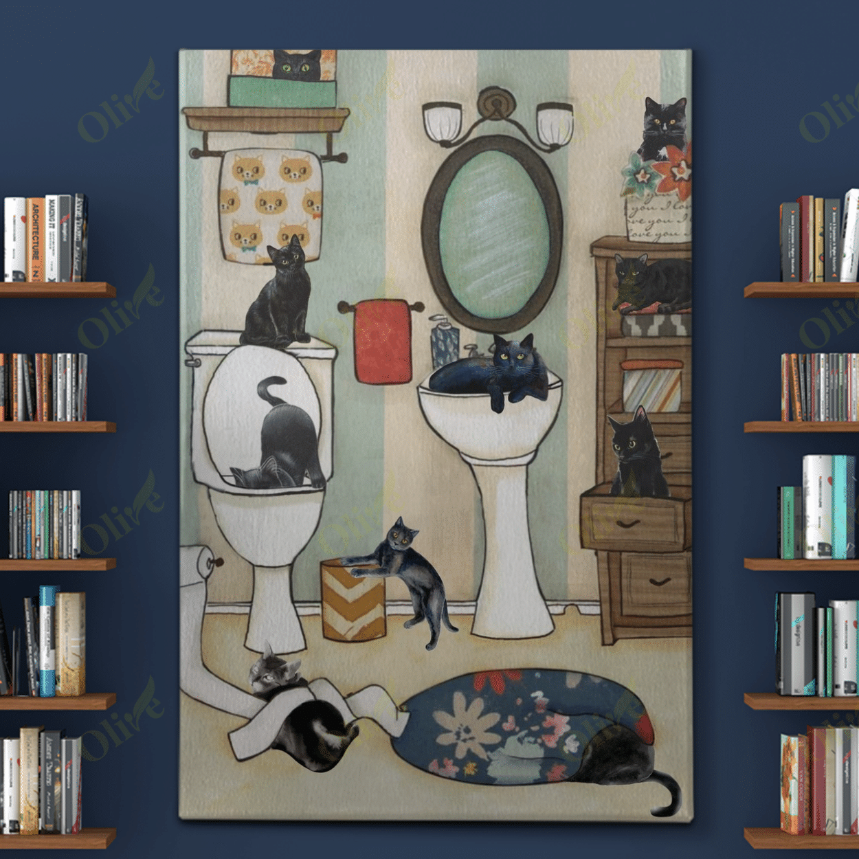 Black Cat In The Bathroom Poster And Canvas Art Wall Decor