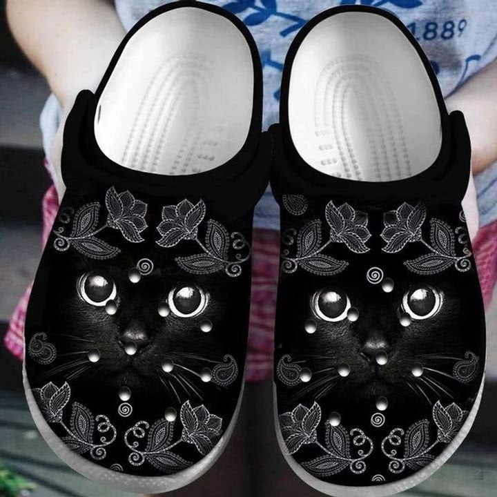 Black Cat Lovers Animals Flower Gift For Lover Rubber Crocs Clog Shoes Comfy Footwear