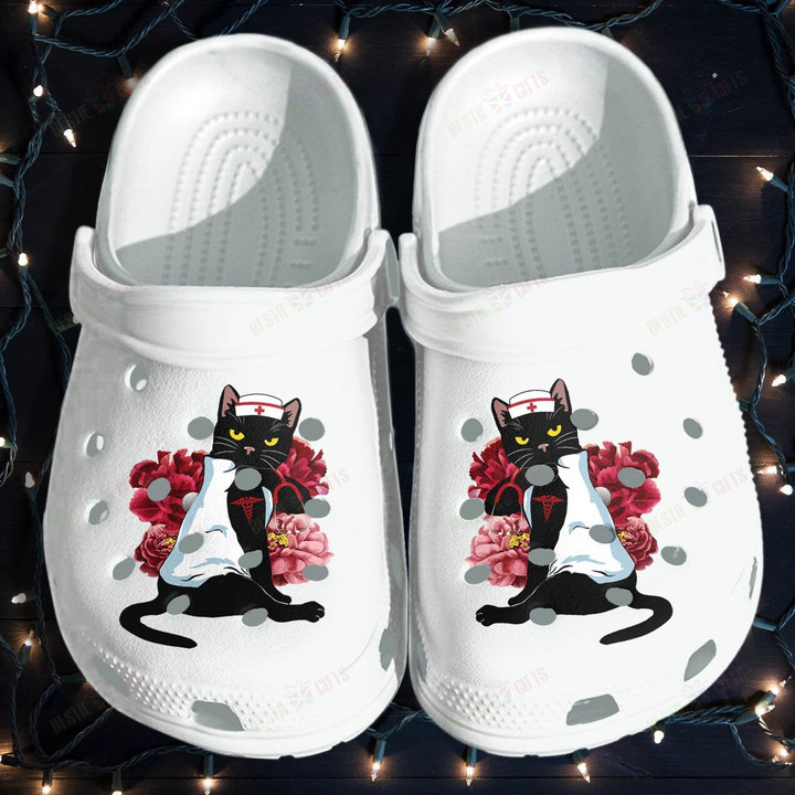 Black Cat Nurse Lover Tattoo Crocs Classic Clogs Shoes