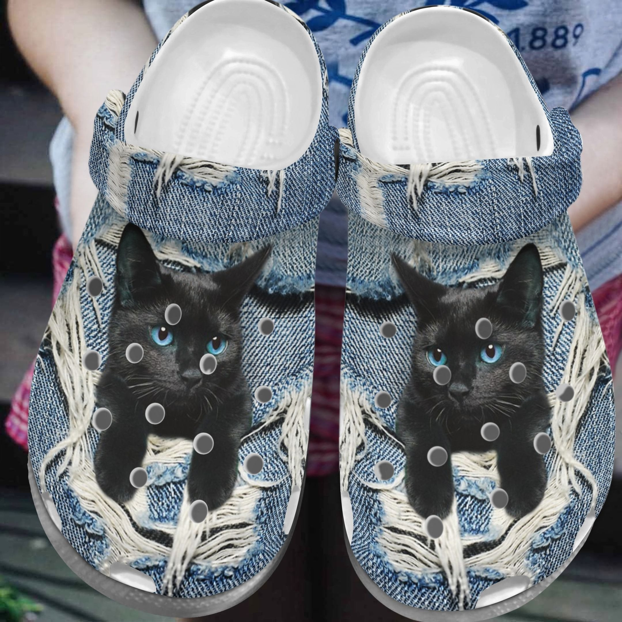 Black Cat Scratch Jean Shoes - Little Animal Crocs Clog Birthday Gift For Men Women