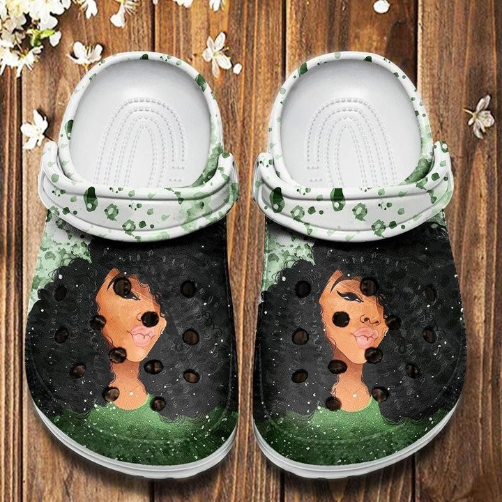 Black Curls Art Crocs Classic Clogs Shoes Afro Curly Girl Custom Shoes