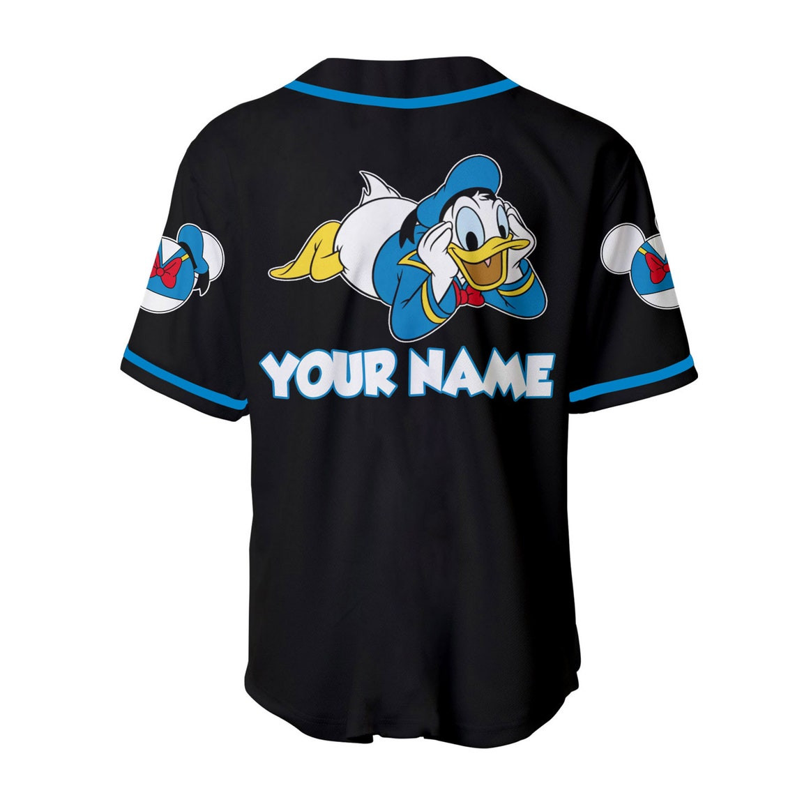 Black Donald Duck Disney Personalized Baseball Jersey Disney Unisex Cartoon Custom Baseball Jersey Shirt Men Women