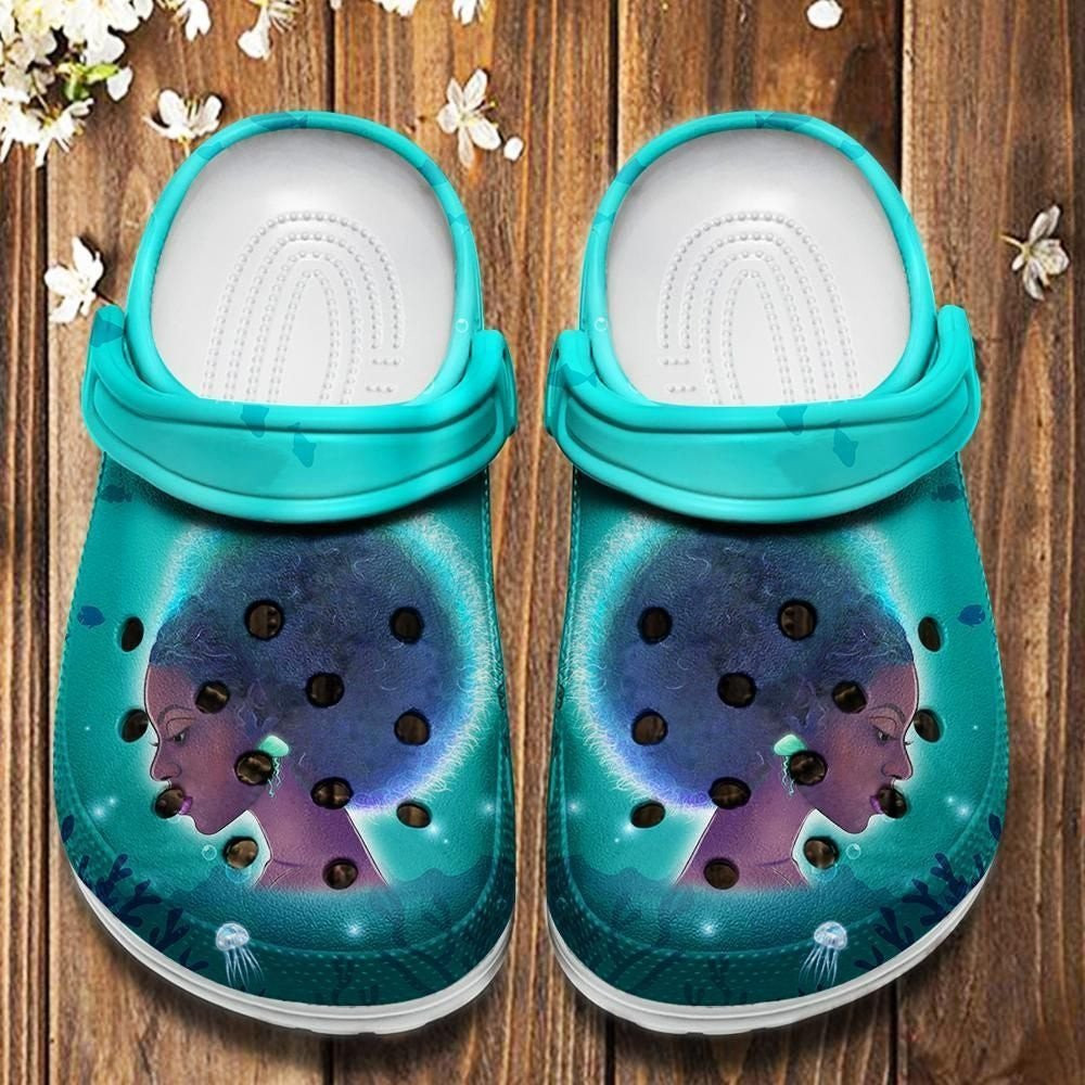 Black Girl Sea Shoes – Afro Puffs Beach Crocs Clog Birthday Gift For Women Girl
