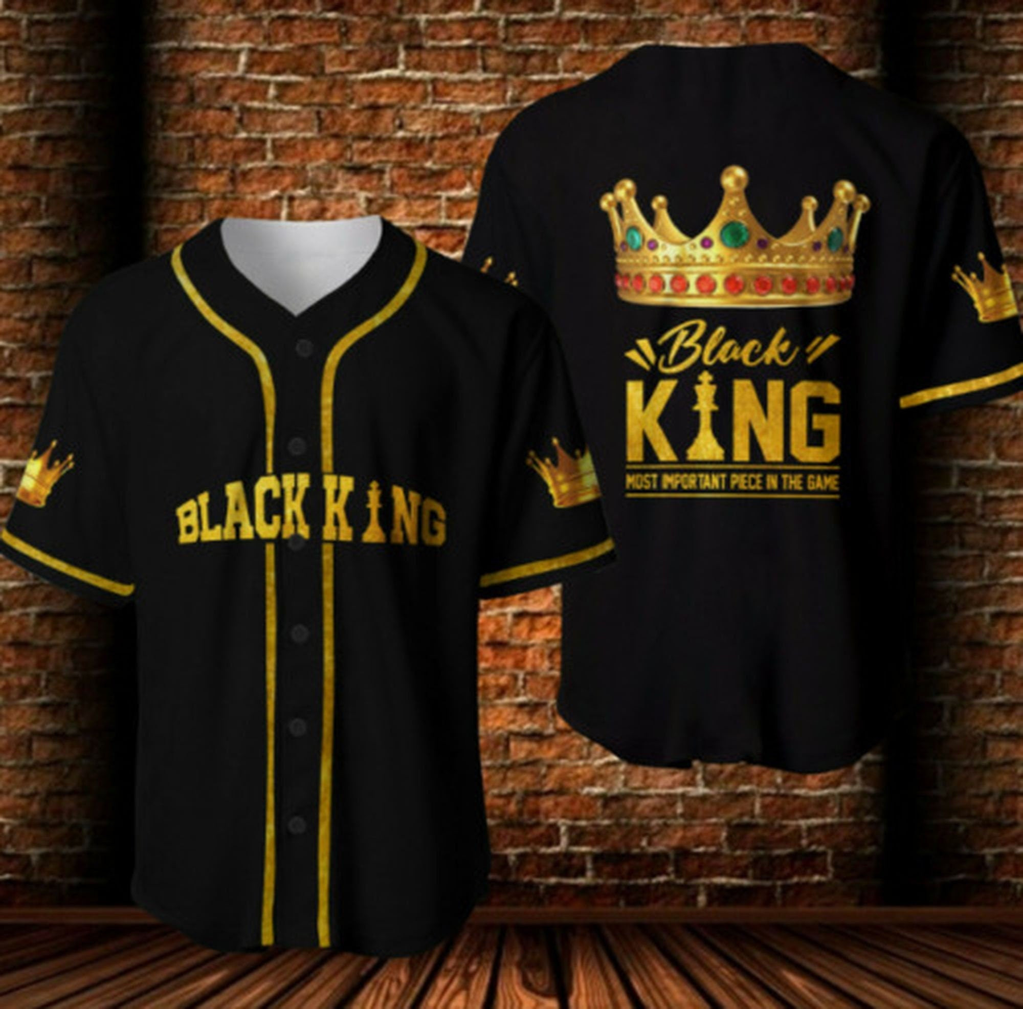 Black King Crown 3D Baseball Jersey