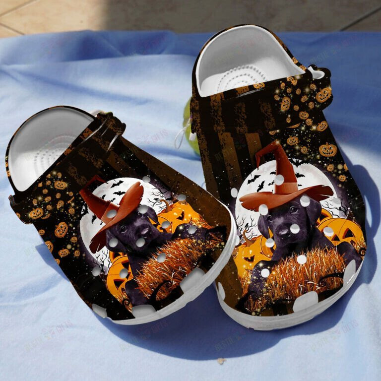 Black Labrador And Pumpkin Clogs Crocs Shoes Gifts For Halloween