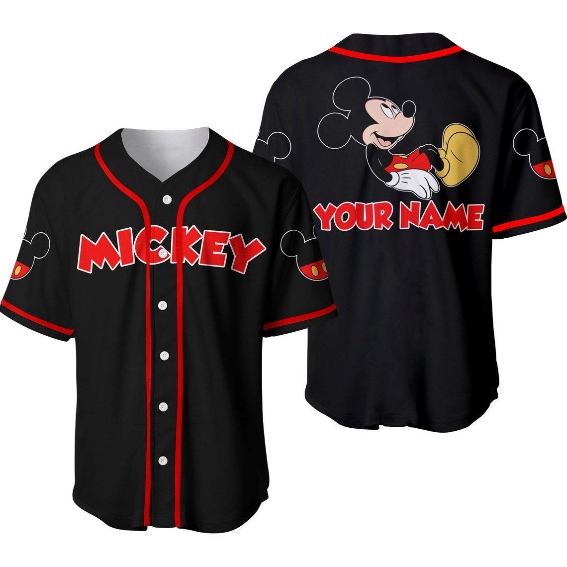 Black Mickey Disney Personalized Baseball Jersey Disney Unisex Cartoon Custom Baseball Jersey Shirt Men Women